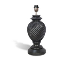 Solid Wood Table Lamp With Fabric Shade Black Finish Carved Spiral Base For Living Room Or Bedroom - thumbnail 2