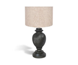 Solid Wood Table Lamp With Fabric Shade Black Finish Carved Spiral Base For Living Room Or Bedroom - thumbnail 1
