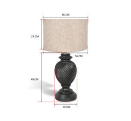 Solid Wood Table Lamp With Fabric Shade Black Finish Carved Spiral Base For Living Room Or Bedroom - thumbnail 6