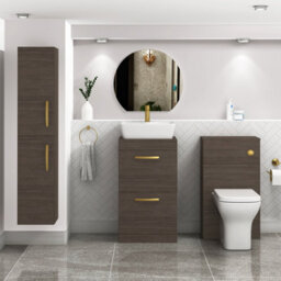 Royal Bathrooms 500mm Floor Standing Vanity Unit 2 Drawer Grey Elm & Countertop Basin - Cube With Brushed Brass Handle - thumbnail 2