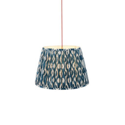 Luminosa Lighting Luminosa Eltham Brushed Aged Brass, Red Flex Pendant Light With Marlin Blue Fabric Ikat Shade 40Cm B22