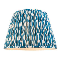 Luminosa Lighting Luminosa Eltham Brushed Aged Brass, Red Flex Pendant Light With Marlin Blue Fabric Ikat Shade 40Cm B22 - thumbnail 6