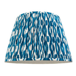 Luminosa Lighting Luminosa Eltham Brushed Aged Brass, Red Flex Pendant Light With Marlin Blue Fabric Ikat Shade 40Cm B22 - thumbnail 7