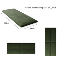 Aspire Easymount Wall Mounted Upholstered Panels, Modular Diy Headboard In Plush Velvet Fabric, Forest Green (Pack Of 8) - thumbnail 5