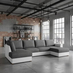 Wilma U Shape Living Room Sofa Bed With Hr Foam Wave Springs Wooden Legs Two Storage 305X188X85Cm White And Grey Left