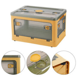 Living And Home Yellow Folding Stackable Wardrobe Storage Bin Double Door Collapsible Storage Box Cupboard Tabletop Organizer 30L - thumbnail 4