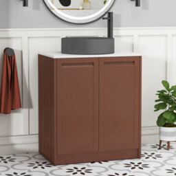 Royal Bathrooms Royal Bathroom Elmore 700mm Terracotta Clay Freestanding Bathroom Vanity Unit 2 Door Plain White Worktop With Art Round Basin - thumbnail 1
