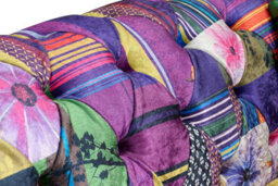 Multicoloured Fabric Patchwork 1 Seater Scroll Arm Chesterfield Sofa - thumbnail 6