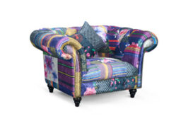 Multicoloured Fabric Patchwork 1 Seater Scroll Arm Chesterfield Sofa - thumbnail 3