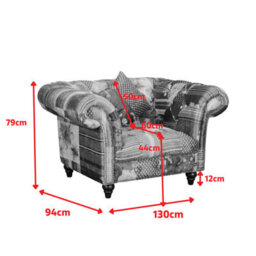 Multicoloured Fabric Patchwork 1 Seater Scroll Arm Chesterfield Sofa - thumbnail 8