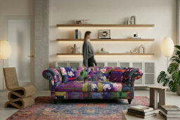 Multicoloured Fabric Patchwork 1 Seater Scroll Arm Chesterfield Sofa - thumbnail 9