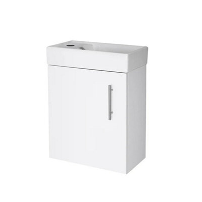 FNX Bathrooms Gloss White 400 Wall Hung Basin Sink Vanity Unit Compact Cloakroom - image 1