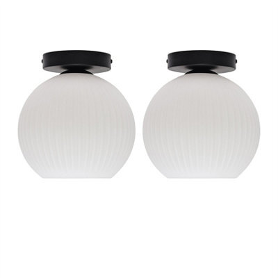 First Choice Lighting Set Of 2 Betchley - White Ribbed Glass Black Ceiling Light Fittings - image 1