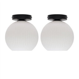 First Choice Lighting Set Of 2 Betchley - White Ribbed Glass Black Ceiling Light Fittings - thumbnail 1
