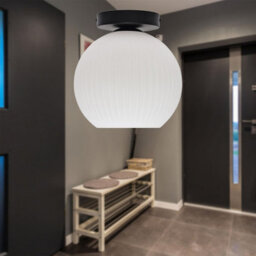 First Choice Lighting Set Of 2 Betchley - White Ribbed Glass Black Ceiling Light Fittings - thumbnail 4