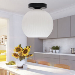 First Choice Lighting Set Of 2 Betchley - White Ribbed Glass Black Ceiling Light Fittings - thumbnail 5