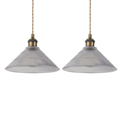 First Choice Lighting Set Of 2 Barnes - Antique Brass Braided Pendants With Fluted Shade - image 1