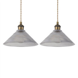 First Choice Lighting Set Of 2 Barnes - Antique Brass Braided Pendants With Fluted Shade - thumbnail 1