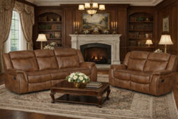 SC FURNITURE LIMITED Tan Brown Leather Gel Reclining 3 Seater + 2 Seater Reclining Sofas - Clifton