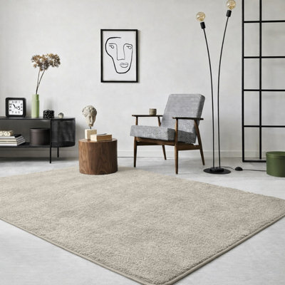 Moonlight Bedding Thick Low Pile Pashmina Shaggy Rug Soft Area Rug Non-Slip Living Room Rugs Bedroom Carpet (Beige, 160X230Cm)