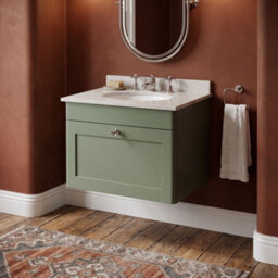 Balterley Swynnerton Traditional 1 Drawer Wall Hung Vanity Unit With Marble Basin, Satin Green, 600mm - thumbnail 2