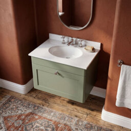 Balterley Swynnerton Traditional 1 Drawer Wall Hung Vanity Unit With Marble Basin, Satin Green, 600mm - thumbnail 3