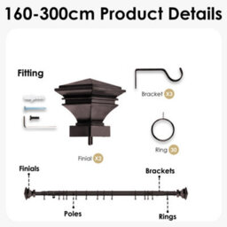 Oxford Homeware Satin Black Nickel Effect Extendable Curtain Pole With Metal Lamp Finials, (L)1600mm-3000mm (Dia) 28mm - thumbnail 4