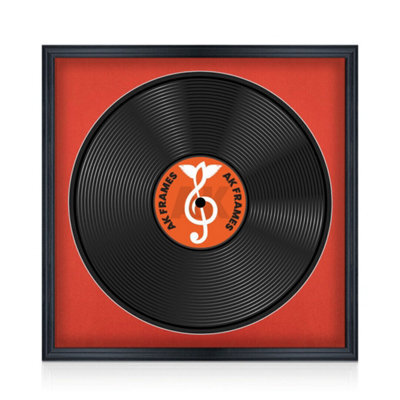 "16X16"" Black Classic Vinyl Record Frame With Poppy Red Mount For 12 Inch Lp Disc - Ak Frames" - image 1