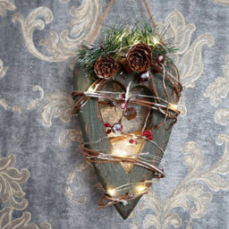 Shatchi Green Wooden Led Heart Hanging Ornament Christmas Holiday Home Décor With 15 Warm White - thumbnail 5