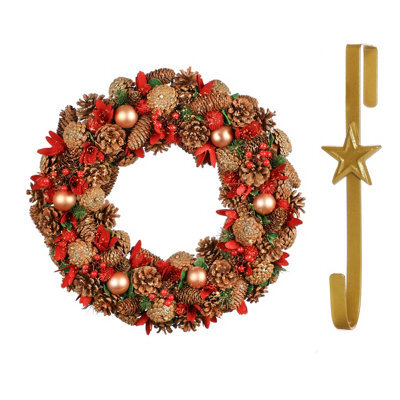 Dibor 50Cm Giant Canterbury Front Door Christmas Wreath With Star Wreath Hanger - image 1