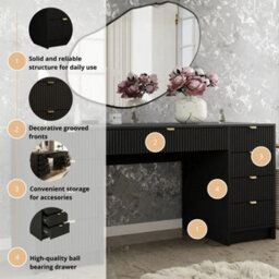 Writing Desk With Fluted Drawers Tireno Bis Black Velvet Laminated Mdf Metal Handles Modern Home Office Study Furniture - thumbnail 5