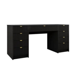Writing Desk With Fluted Drawers Tireno Bis Black Velvet Laminated Mdf Metal Handles Modern Home Office Study Furniture - thumbnail 2
