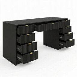 Writing Desk With Fluted Drawers Tireno Bis Black Velvet Laminated Mdf Metal Handles Modern Home Office Study Furniture - thumbnail 3