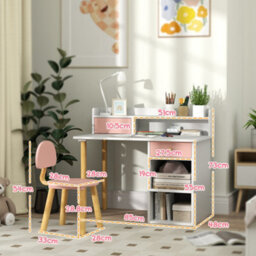 Aiyaplay Kids Desk And Chair Set For Studying, Reading, Drawing, Pink - thumbnail 3
