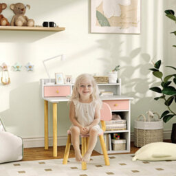 Aiyaplay Kids Desk And Chair Set For Studying, Reading, Drawing, Pink