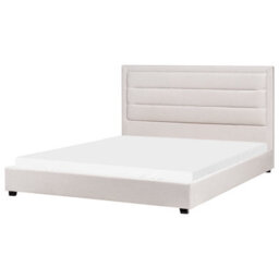 Beliani Bed Fabric Rouen 180 X 200 Cm (Eu Super King) Light Beige - thumbnail 1