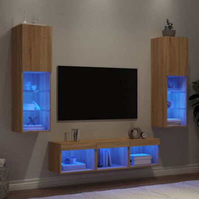Walplus 5 Piece Tv Wall Units With Led Sonoma Oak Engineered Wood - image 1