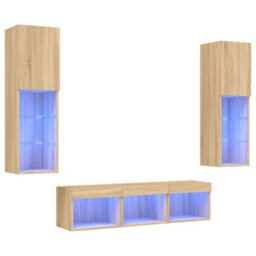 Walplus 5 Piece Tv Wall Units With Led Sonoma Oak Engineered Wood - thumbnail 2