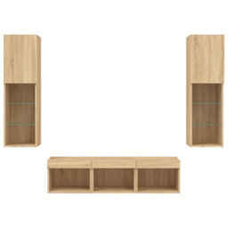 Walplus 5 Piece Tv Wall Units With Led Sonoma Oak Engineered Wood - thumbnail 7
