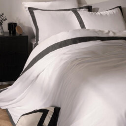 Ohs Contrast Border Microfibre Bedding Set Duvet Cover With Pillowcase, White/charcoal - King - thumbnail 2