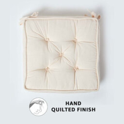 Homescapes Cream Cotton Dining Chair Booster Cushion - thumbnail 4