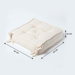 Homescapes Cream Cotton Dining Chair Booster Cushion - thumbnail 2
