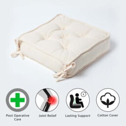Homescapes Cream Cotton Dining Chair Booster Cushion - thumbnail 3