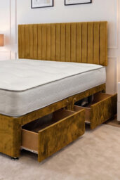 "Knight Sleep Emily Plush Bed Set With Mattress, 4 Drawers Same Side & 24""headboard, Mustard Plush, 5Ft - King Size" - thumbnail 2