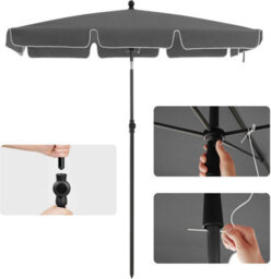 Songmics Balcony Parasol, Rectangular Sunshade With Tilt And Pa-Coated Fabric, Comes With Carry Bag, Base Excluded, Grey - thumbnail 6
