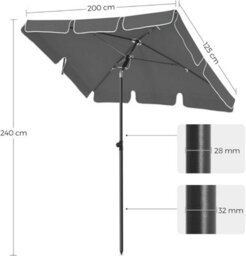Songmics Balcony Parasol, Rectangular Sunshade With Tilt And Pa-Coated Fabric, Comes With Carry Bag, Base Excluded, Grey - thumbnail 2