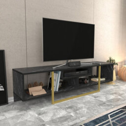 Decorotika Astona Tv Stand Tv Unit For Tvs Up To 65 Inch Black Marble Effect And Gold - thumbnail 4