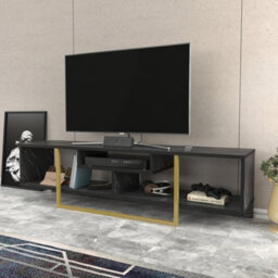 Decorotika Astona Tv Stand Tv Unit For Tvs Up To 65 Inch Black Marble Effect And Gold - thumbnail 3