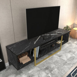 Decorotika Astona Tv Stand Tv Unit For Tvs Up To 65 Inch Black Marble Effect And Gold - thumbnail 2