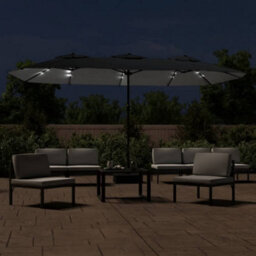 Berkfield Double-Head Garden Parasol With Leds Black 449X245 Cm - thumbnail 3